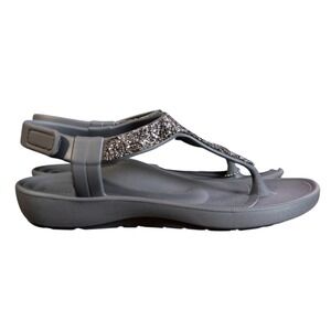 Aetrex Womens Size 8 Skyler Pewter Gray Embellished‎ Sandal NWT